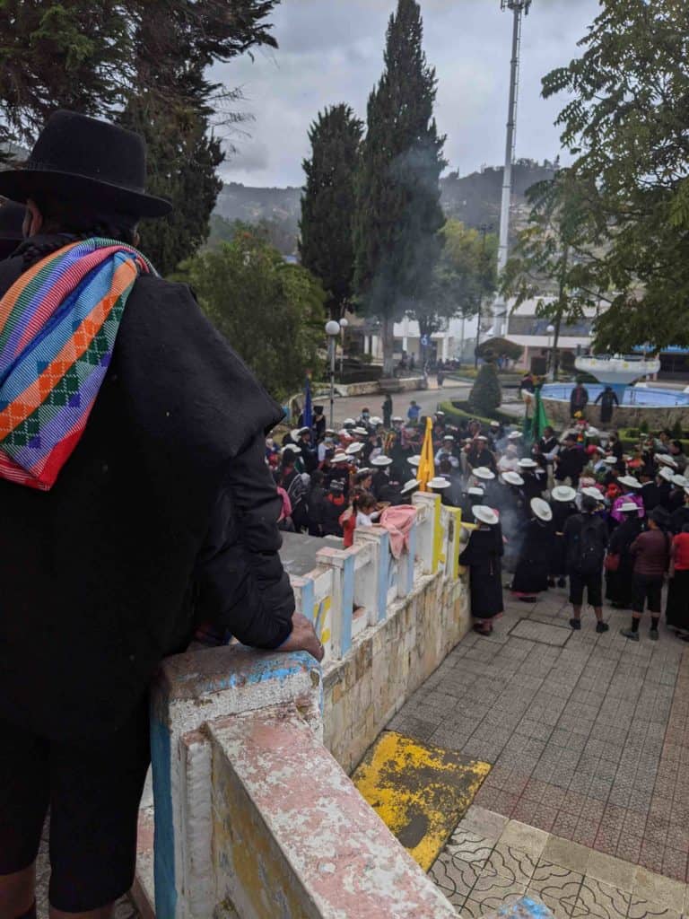 Kulla Raymi celebrations in the main square of Saraguro Ecuador