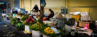 Vietnamese fruit vendors on the street in Hanoi