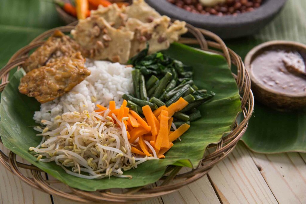 nasi pecel. vegetable with peanut sauce. tradtional yogyakarta food