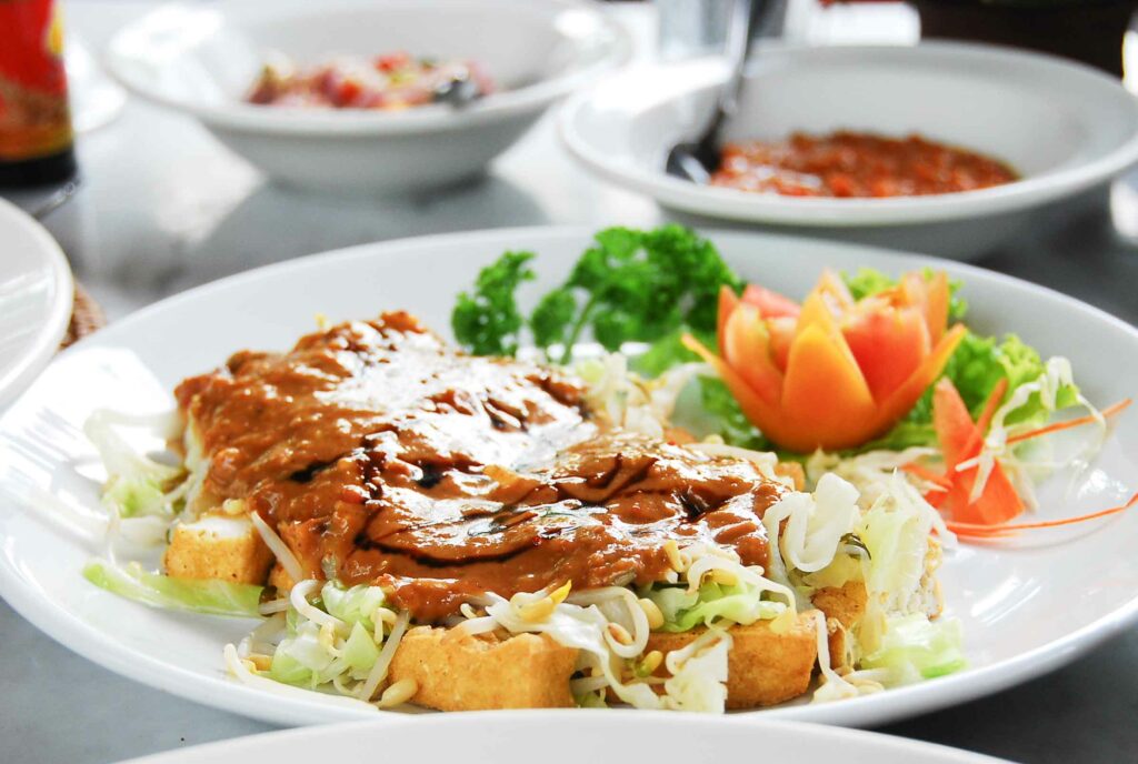 Tahu Campur an East Java dish with tofu in a peanut sauce