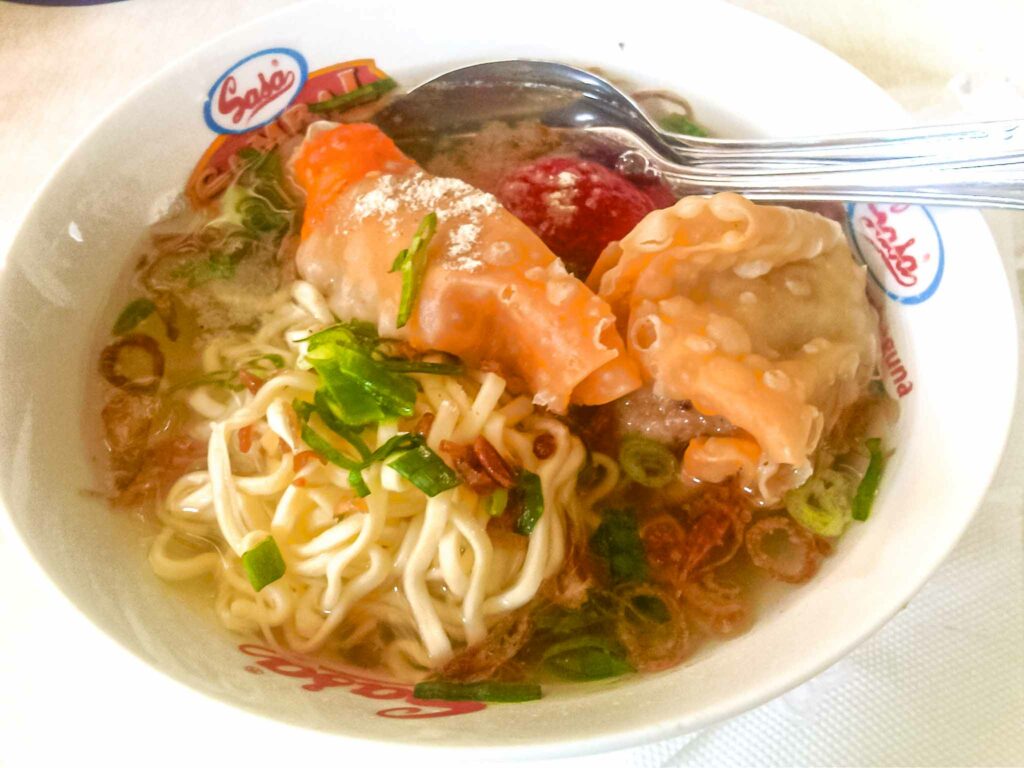 Bakwan Malang a wonton or dumpling dish from Malang that uses noodles in a broth