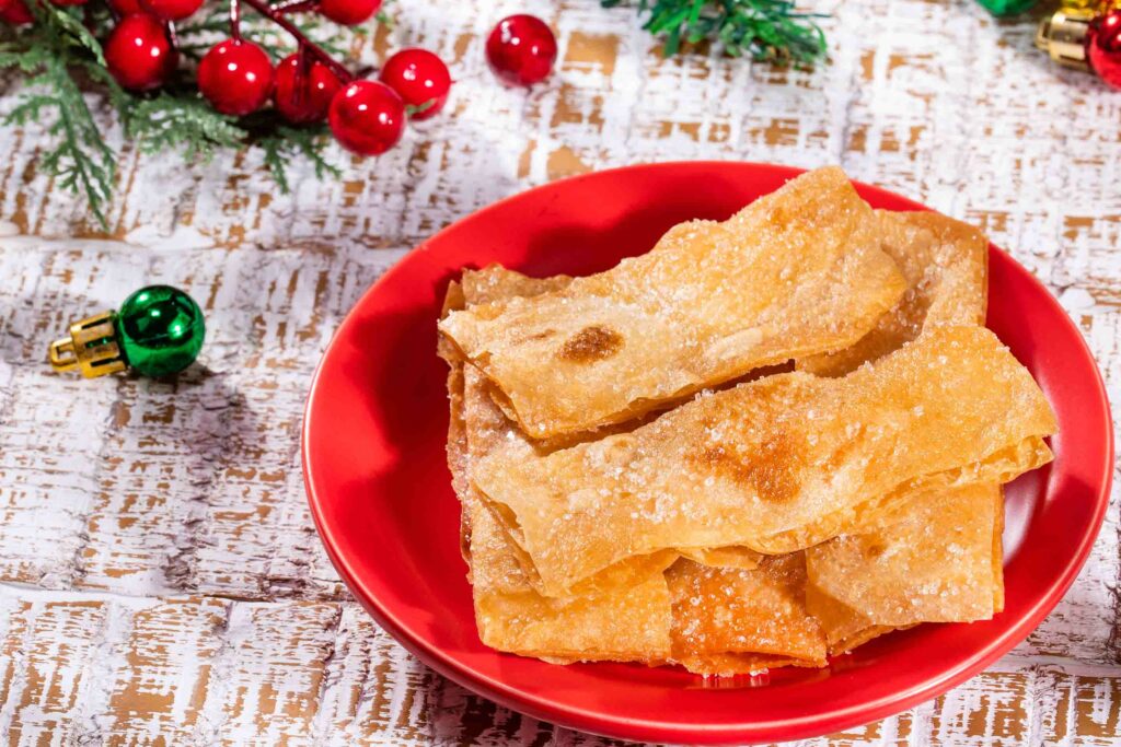 hojaldreas Colombian Christmas food of puff pastries on a red plate