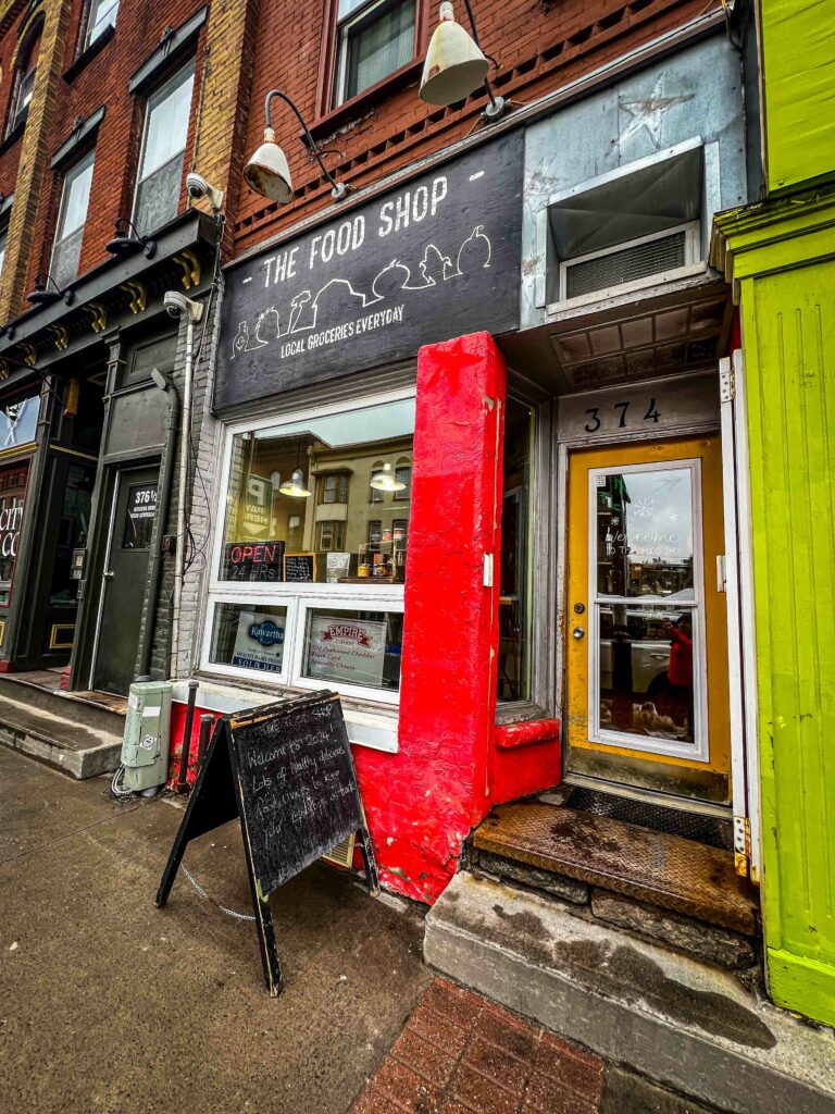 The food shop store exterior in downtown Peterborough Canada