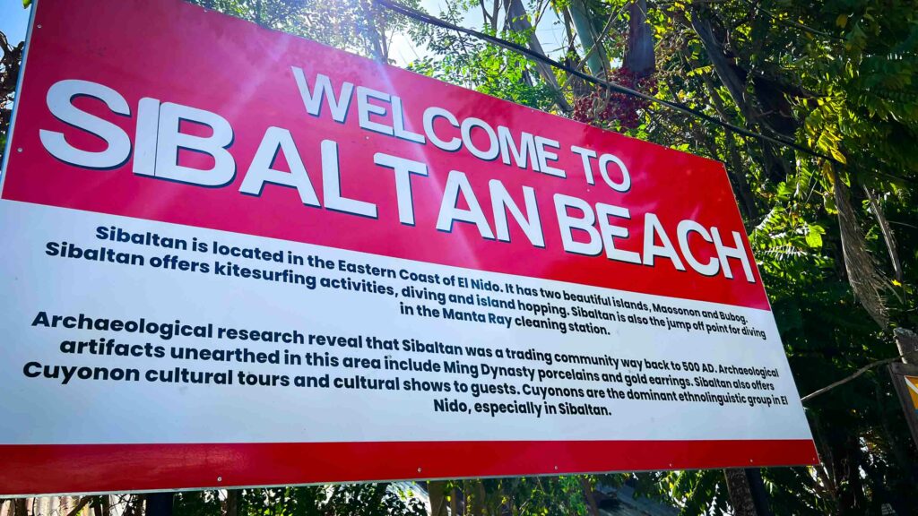 Welcome to Sibaltan Beach sign with history of region