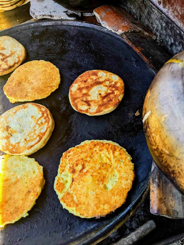 ecuadorian breakfast tortillas on a cast iron