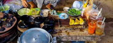 Banh xeo street vendor ingredients in Da Nang Vietnam