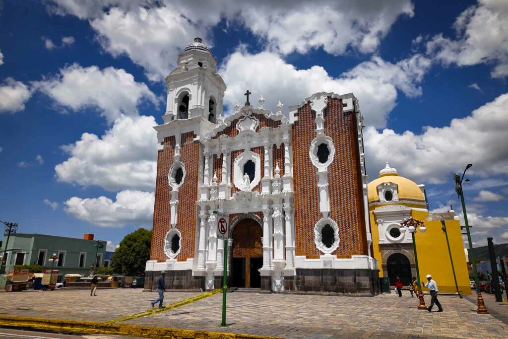 Tlaxcala cathedral exterior in Mexico