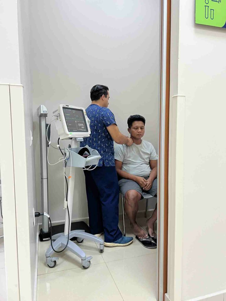 Alan getting blood pressure checked in Puerto Vallarta