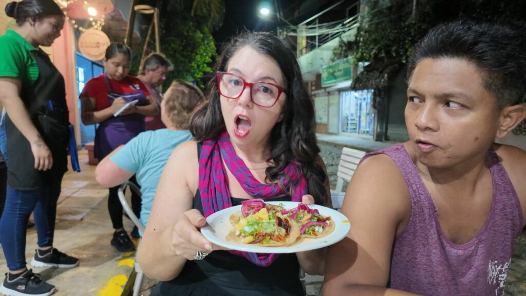 Eating tacos at night in Sayulita