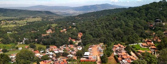 Aerial view of Mazamitla Jalisco Mexico trees and small buildings