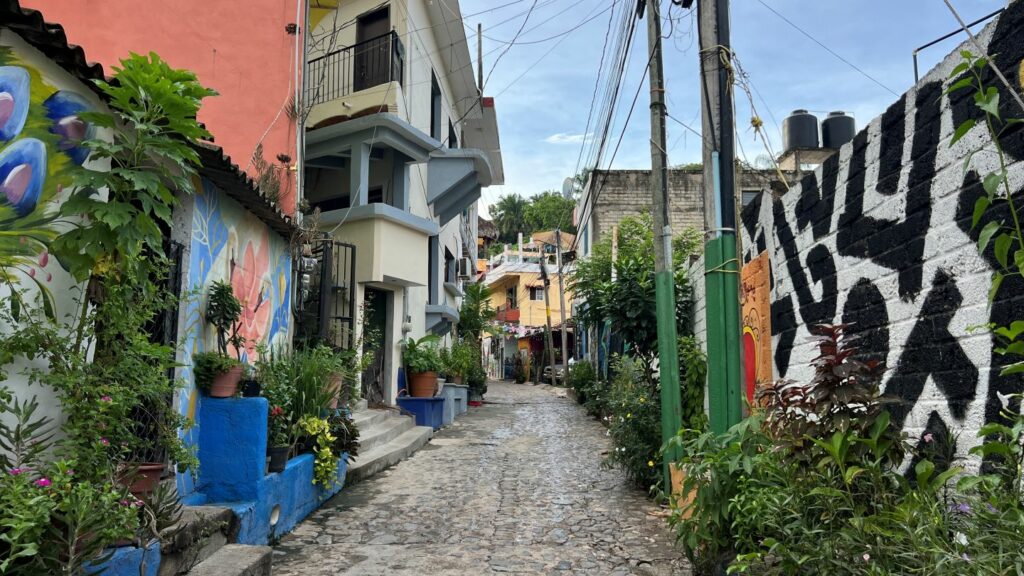 Lush Sayulita neighborhood with lots of street art graffiti