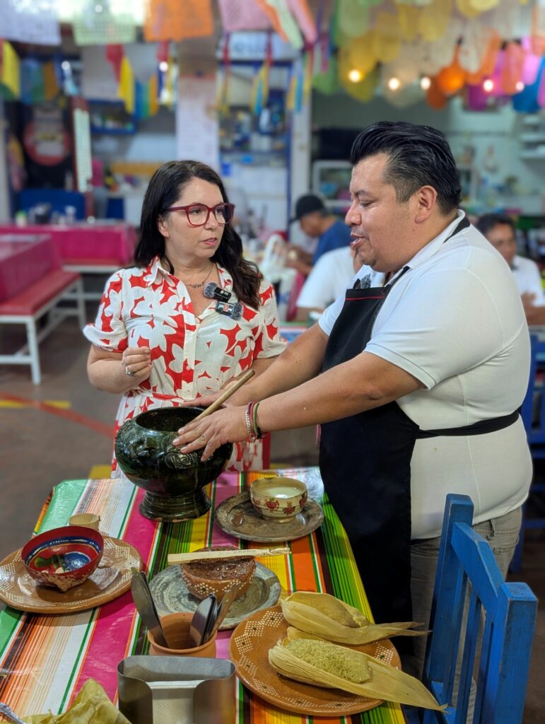 Ayngelina Learning to Make drink in Mexico market