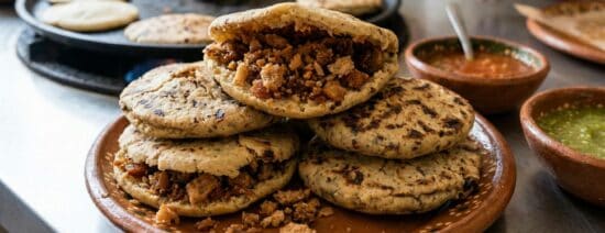 traditional Guanajuato food Migajas piled on a terracotta plate in front of a comal