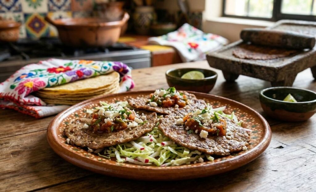 popular Guanajuato food pacholas beef patties on a terracotta plate