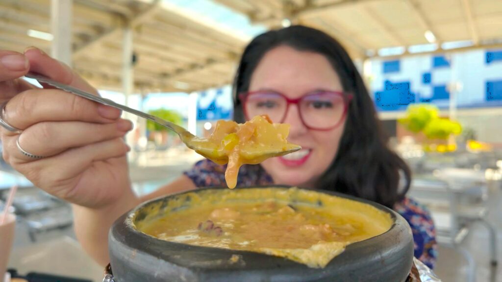 Ayngelina eating cazuela typical Santa Marta dish