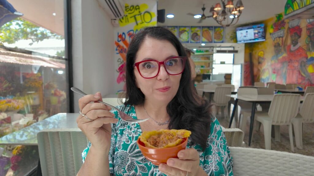 Ayngelina eating shark in Cartagena