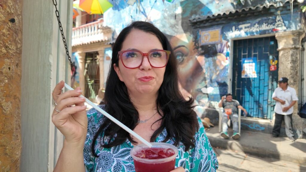 ayngelina drinking corozo in cartagena