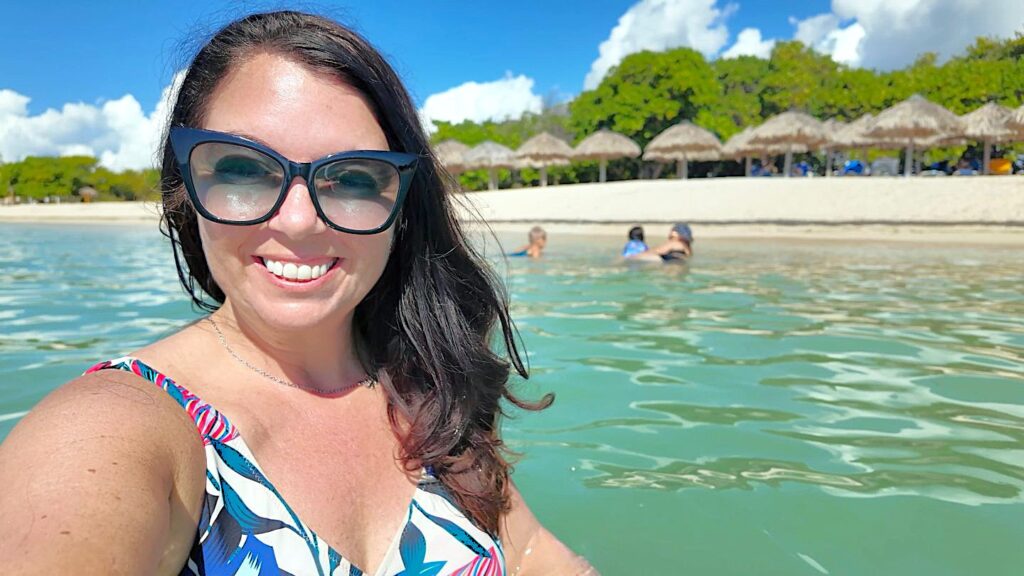 Ayngelina in water at Playa Ancon Trinidad beach