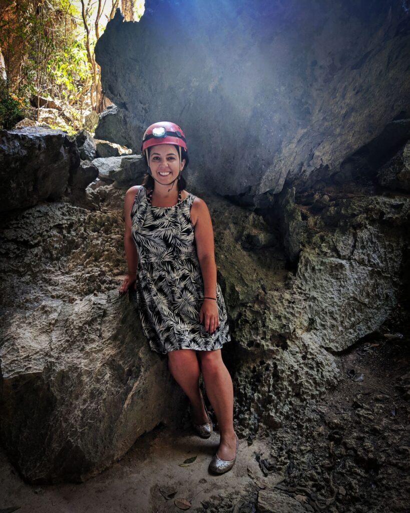Ayngelina woman in VInales cave with helmet with light on head