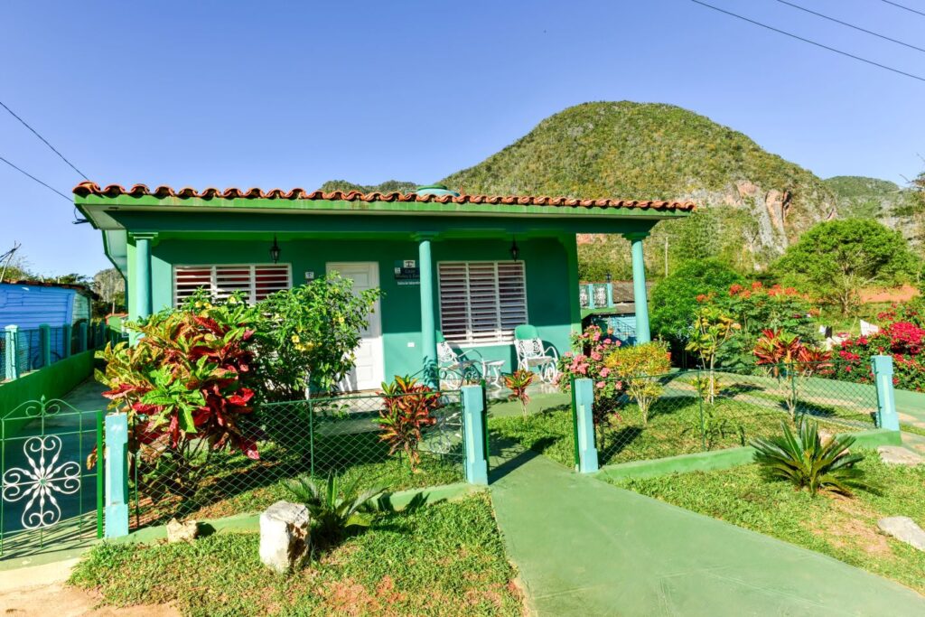 Traditional home in Vinales Cuba with mogote in background