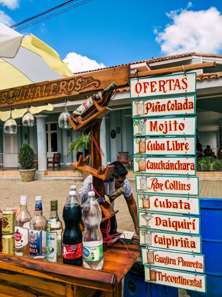 List of Cuban cocktails for sale from street vendor in Vinales Cuba