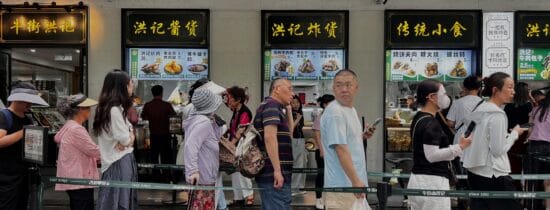 People waiting in line at Muslim snack street Beijing